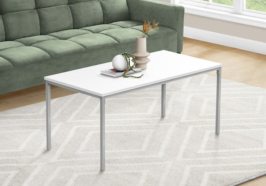 40" White And Silver Rectangular Coffee Table