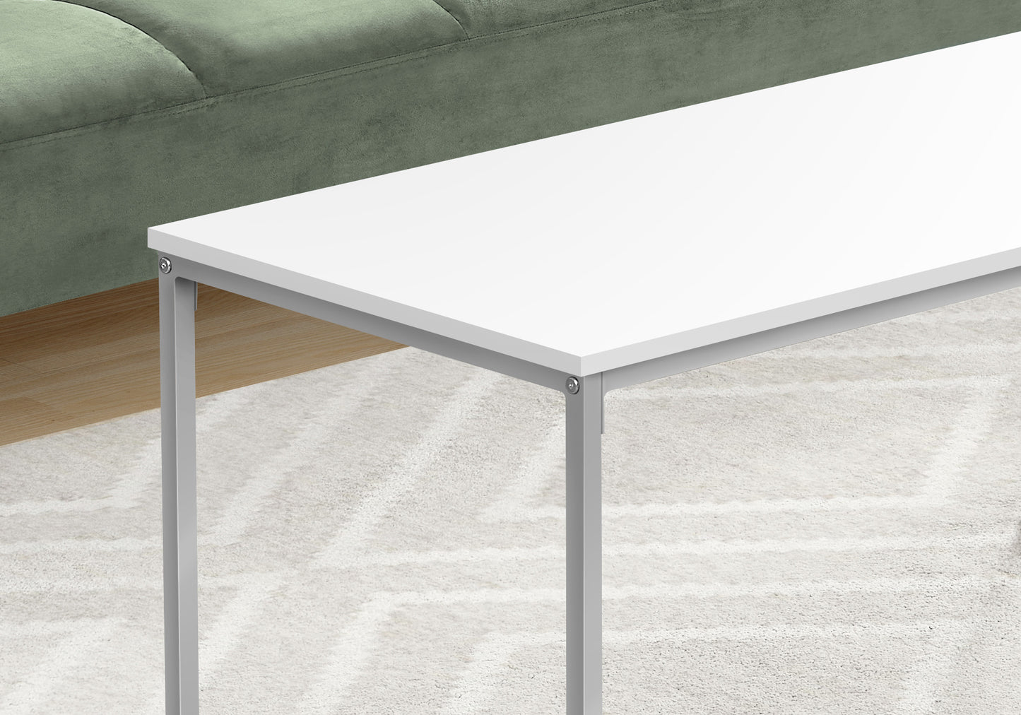 40" White And Silver Rectangular Coffee Table