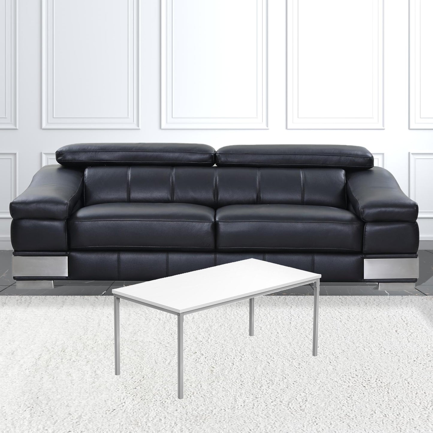 40" White And Silver Rectangular Coffee Table