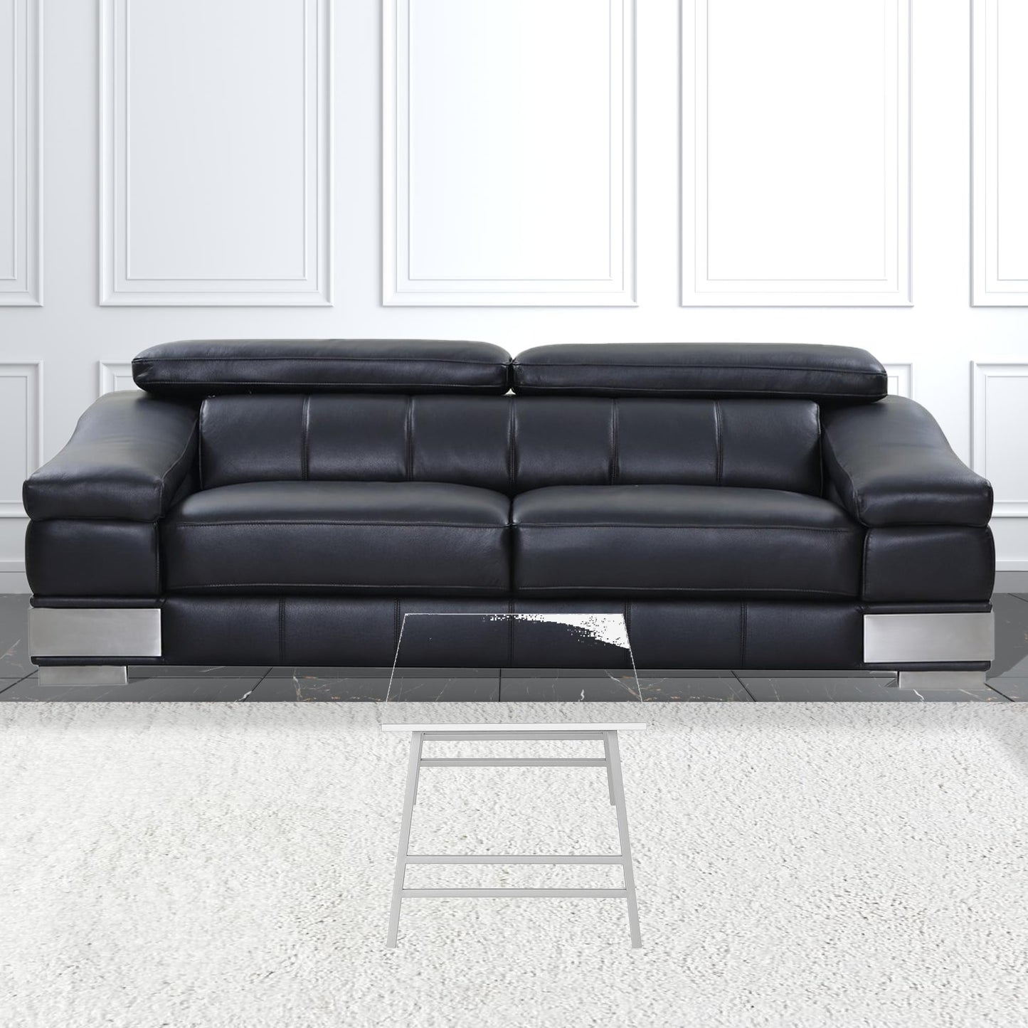 40" White And Silver Rectangular Coffee Table