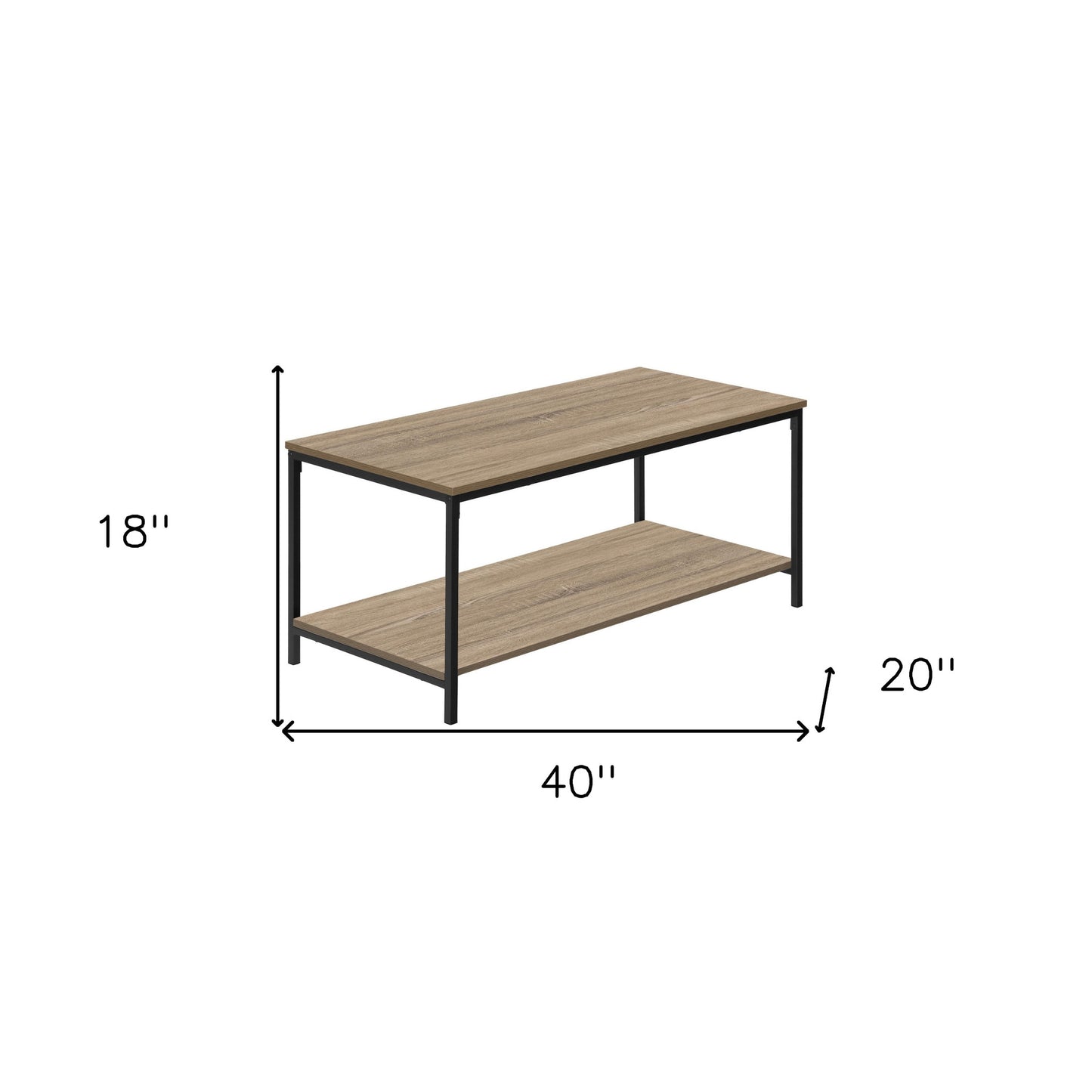 40" Dark Taupe And Black Rectangular Coffee Table