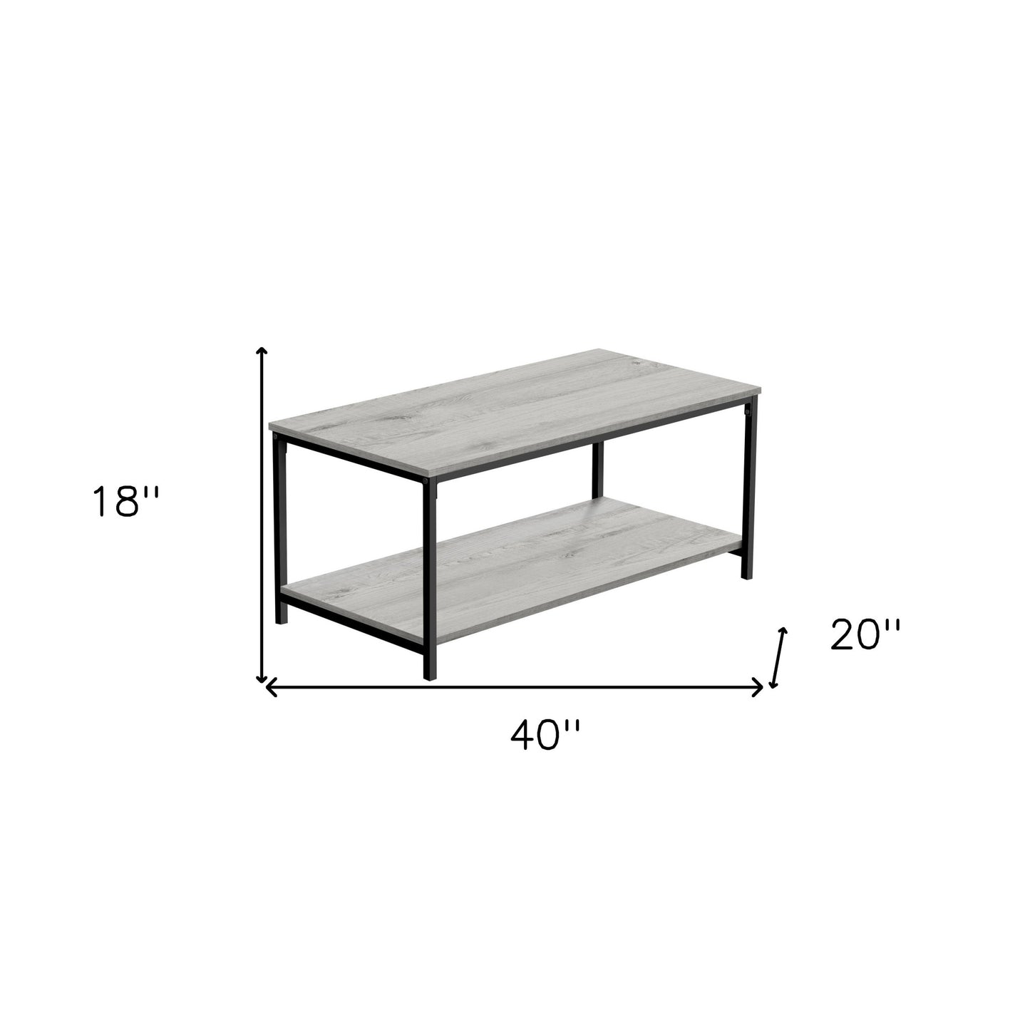 40" Grey And Black Rectangular Coffee Table