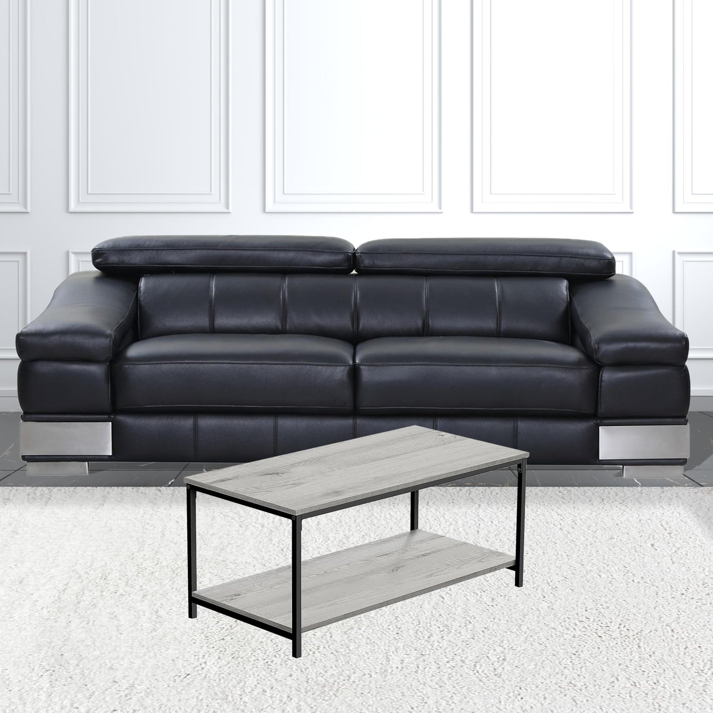 40" Grey And Black Rectangular Coffee Table
