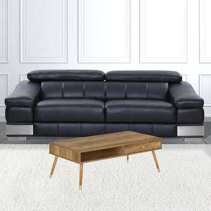 44" Walnut Rectangular Coffee Table With Drawer And Shelf