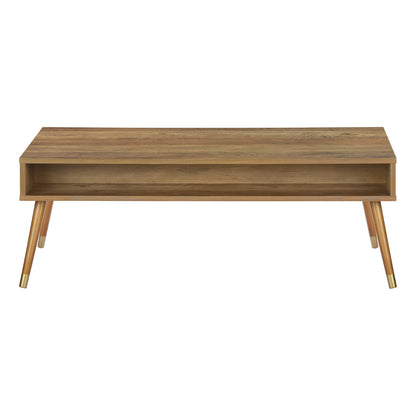 44" Walnut Rectangular Coffee Table With Drawer And Shelf