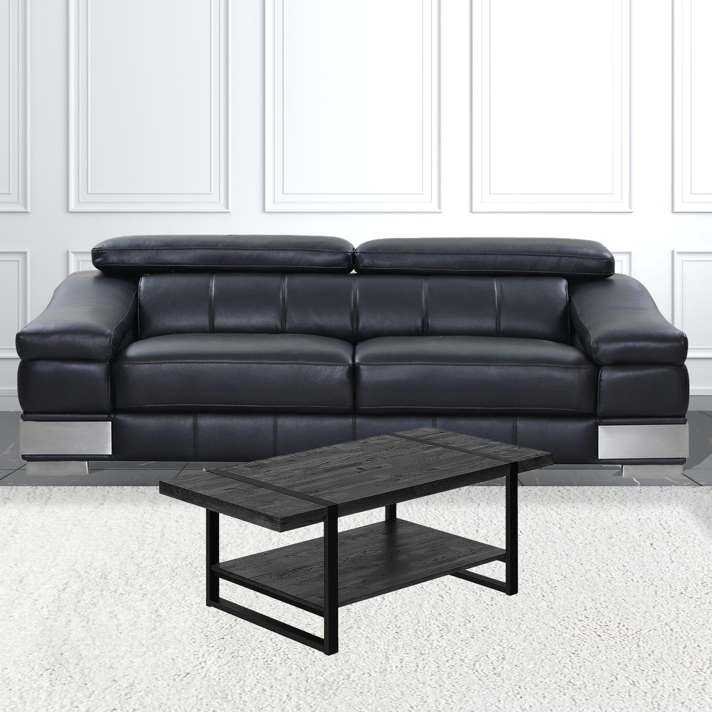 47" Black Rectangular Coffee Table With Shelf