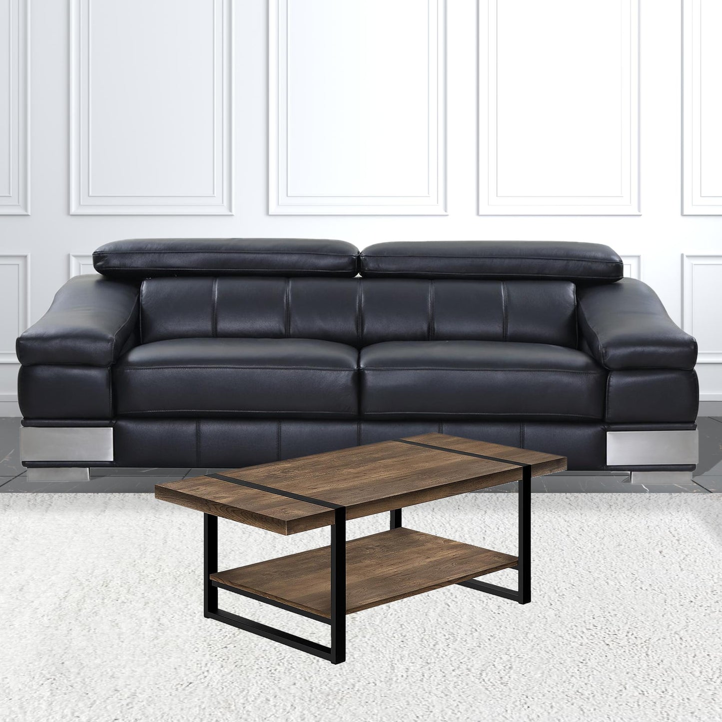 47" Brown And Black Rectangular Coffee Table With Shelf
