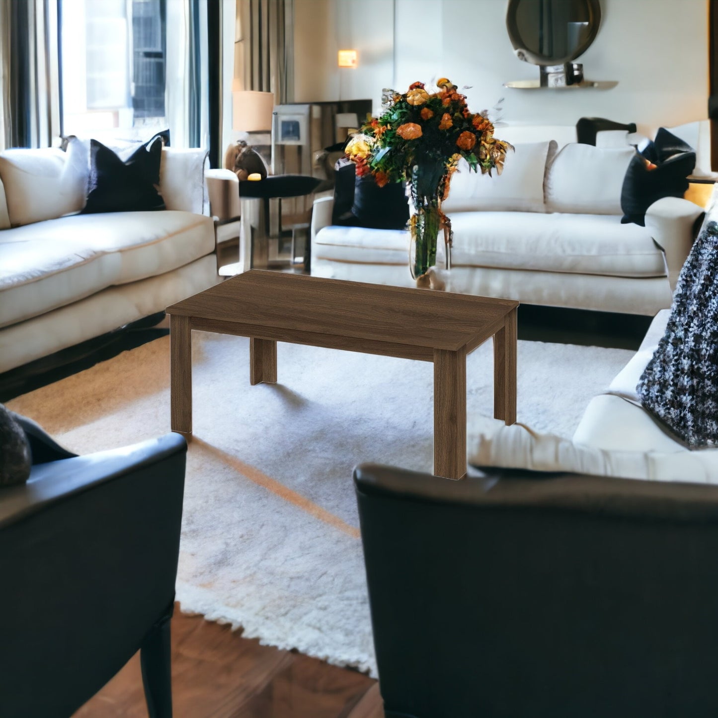 Set Of Three 44" Dark Brown Rectangular Coffee Table