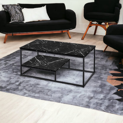 Set Of Three 42" Black Rectangular Coffee Table With Shelf
