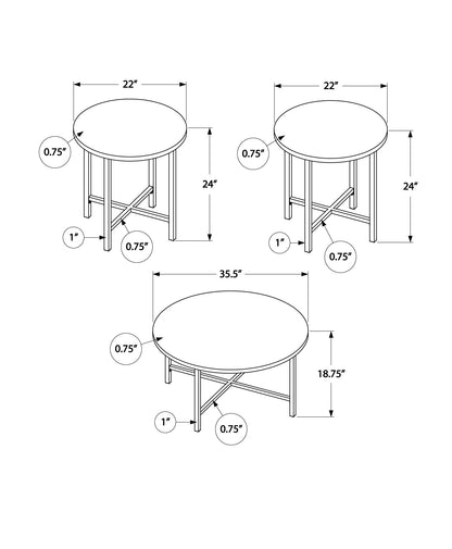 Set Of Three 36" White Round Coffee Table