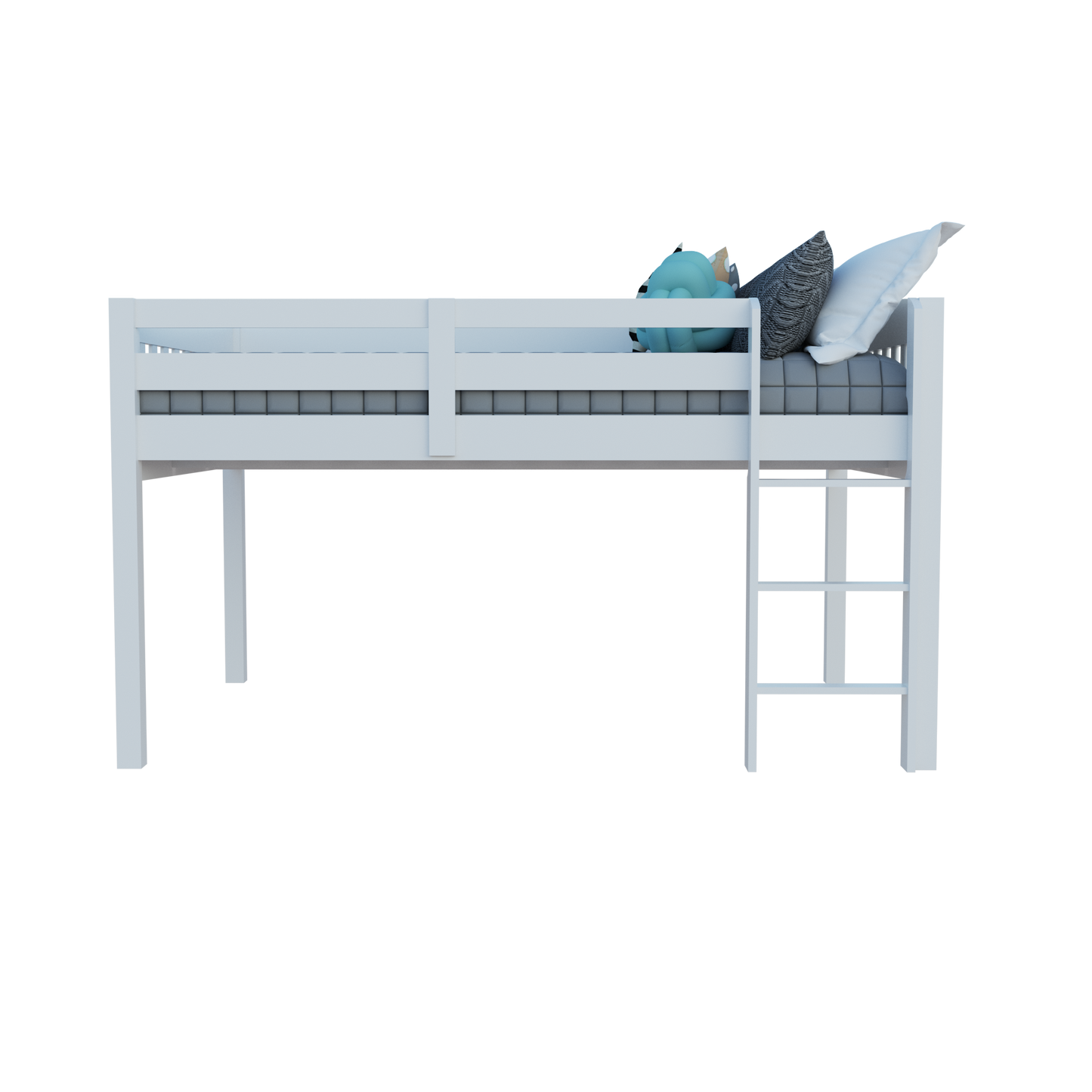 White Solid Wood Full Double Size Low Loft Bed