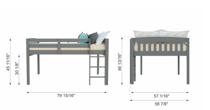 Gray Solid Wood Twin Size Low Loft Bed