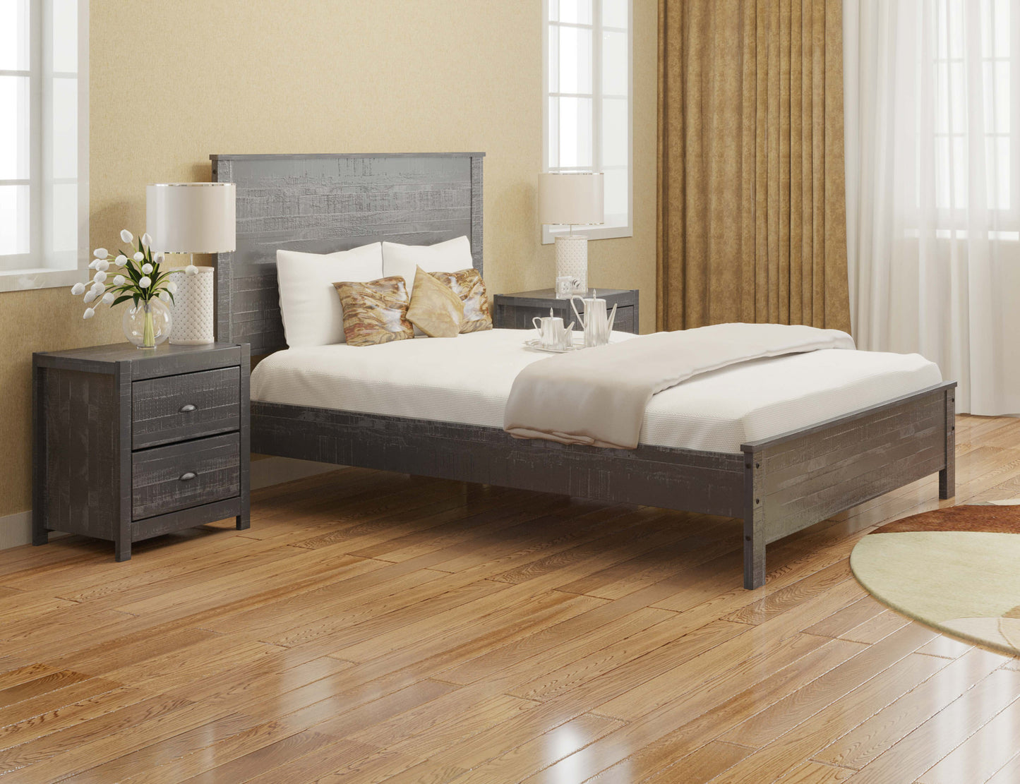 Grey Solid Wood Queen Bed Frame