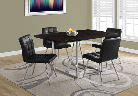 60" Espresso And Silver Metal Dining Table