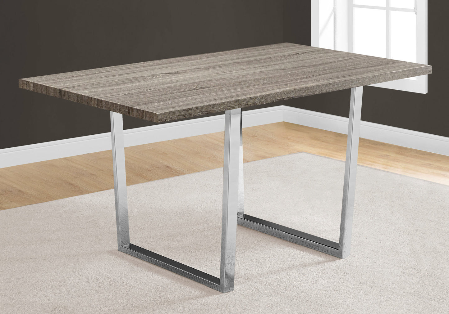 59" Taupe And Silver Metal Dining Table