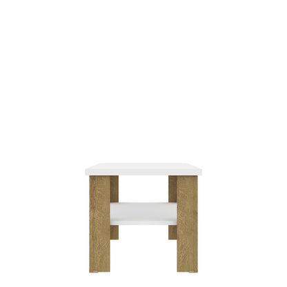 35" White Natural Rectangular Coffee Table With Shelf