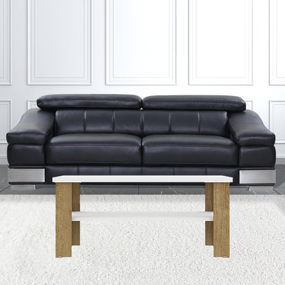 35" White Natural Rectangular Coffee Table With Shelf