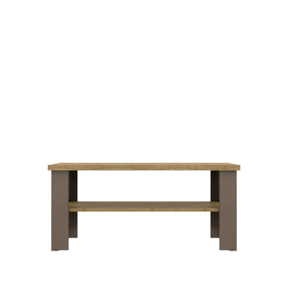 35" Natural Brown Rectangular Coffee Table With Shelf