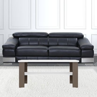 35" White Brown Rectangular Coffee Table With Shelf