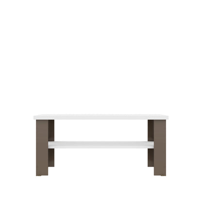 35" White Brown Rectangular Coffee Table With Shelf
