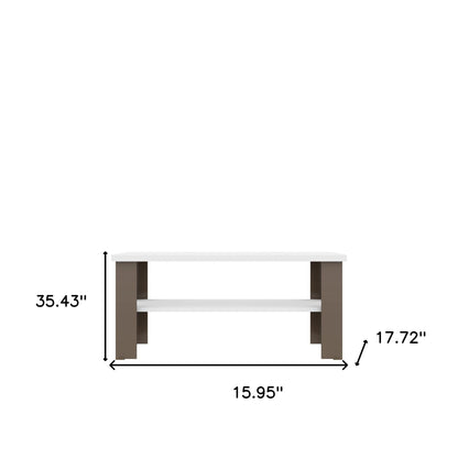 35" White Brown Rectangular Coffee Table With Shelf