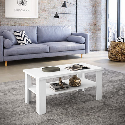 35" White Rectangular Coffee Table With Shelf