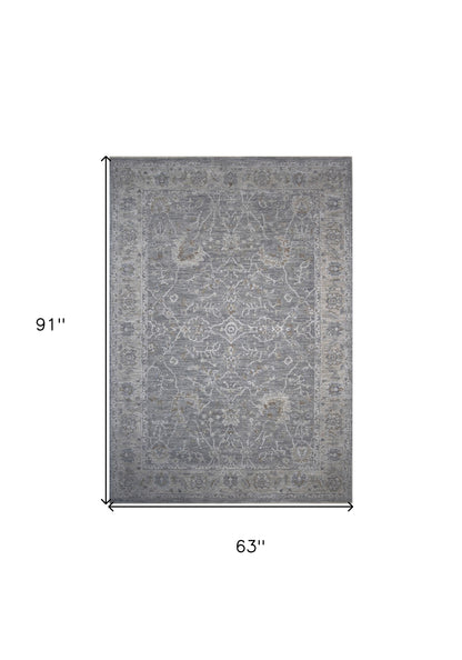 5' x 7' Blue Gray Southwestern Floral Area Rug