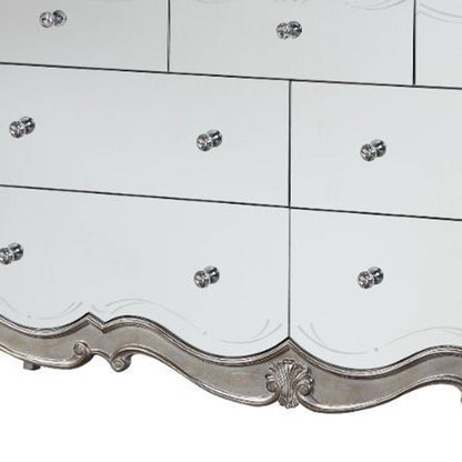 70" Champagne Solid and Manufactured Wood Mirrored Seven Drawer Triple Dresser