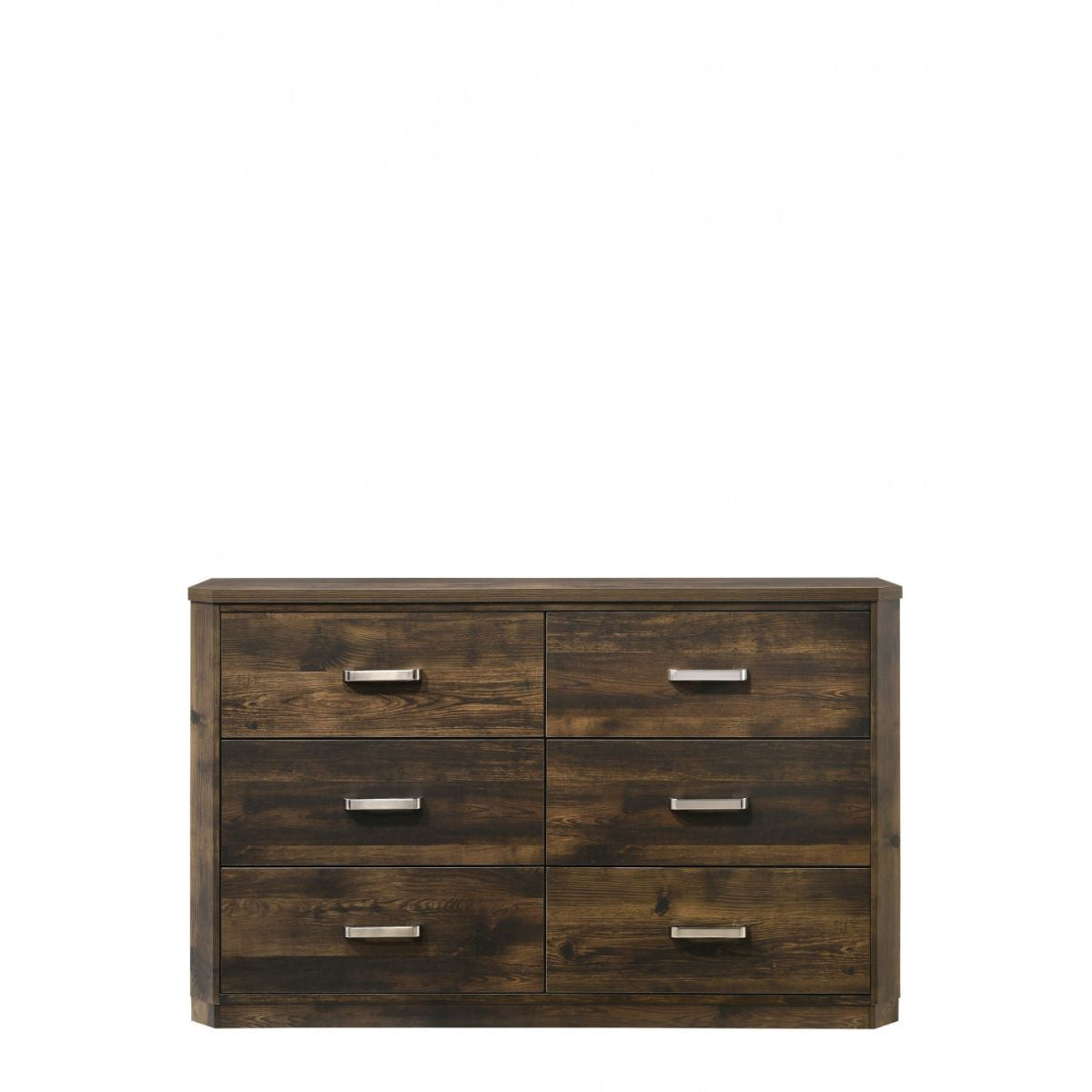 59" Dark Brown Solid and Manufactured Wood Six Drawer Double Dresser