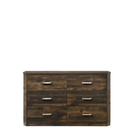 59" Dark Brown Solid and Manufactured Wood Six Drawer Double Dresser