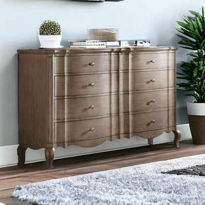 64" Taupe Solid and Manufactured Wood Eight Drawer Double Dresser