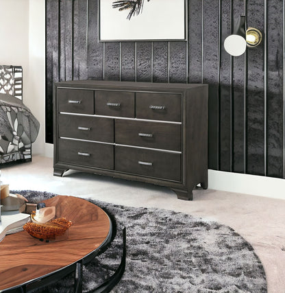 58" Gray Solid and Manufactured Wood Seven Drawer Triple Dresser