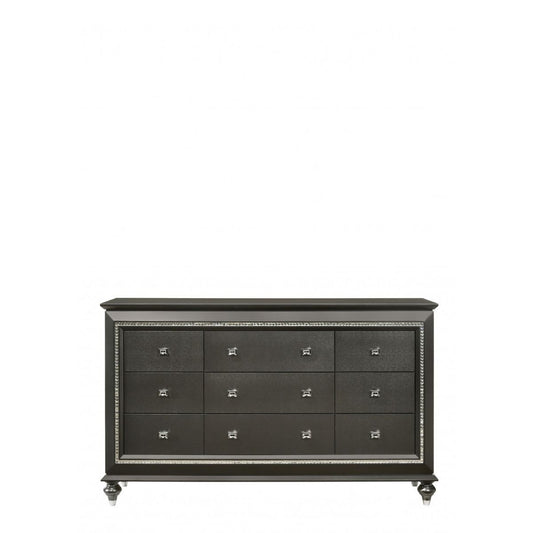 66" Gray Solid and Manufactured Wood Nine Drawer Triple Dresser
