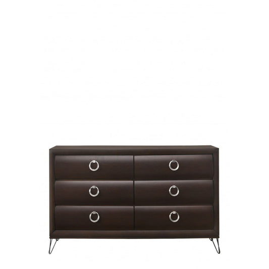 63" Merlot Solid and Manufactured Wood Six Drawer Double Dresser