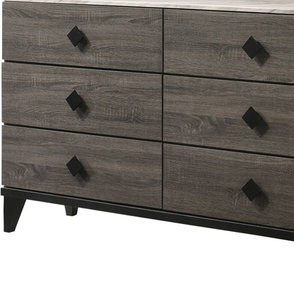 61" Gray Solid and Manufactured Wood Six Drawer Double Dresser