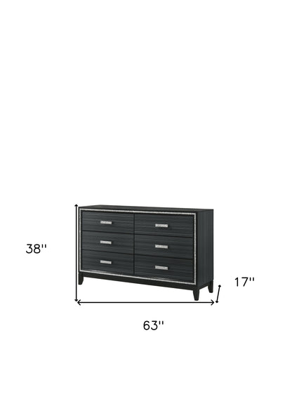 63" Black Solid and Manufactured Wood Six Drawer Double Dresser
