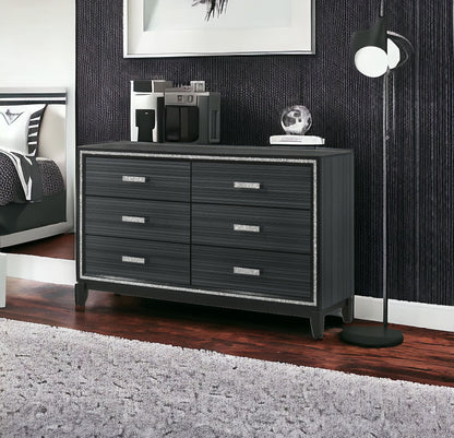 63" Black Solid and Manufactured Wood Six Drawer Double Dresser