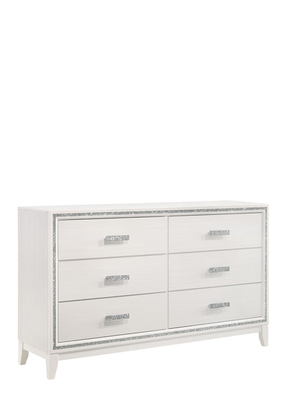 63" White Solid and Manufactured Wood Six Drawer Double Dresser