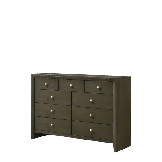 55" Gray Solid and Manufactured Wood Nine Drawer Triple Dresser