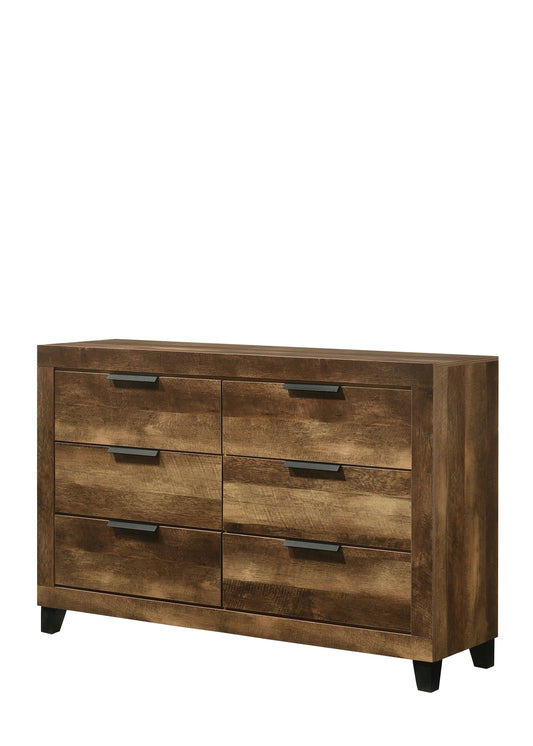 57" Dark Brown Solid and Manufactured Wood Six Drawer Double Dresser