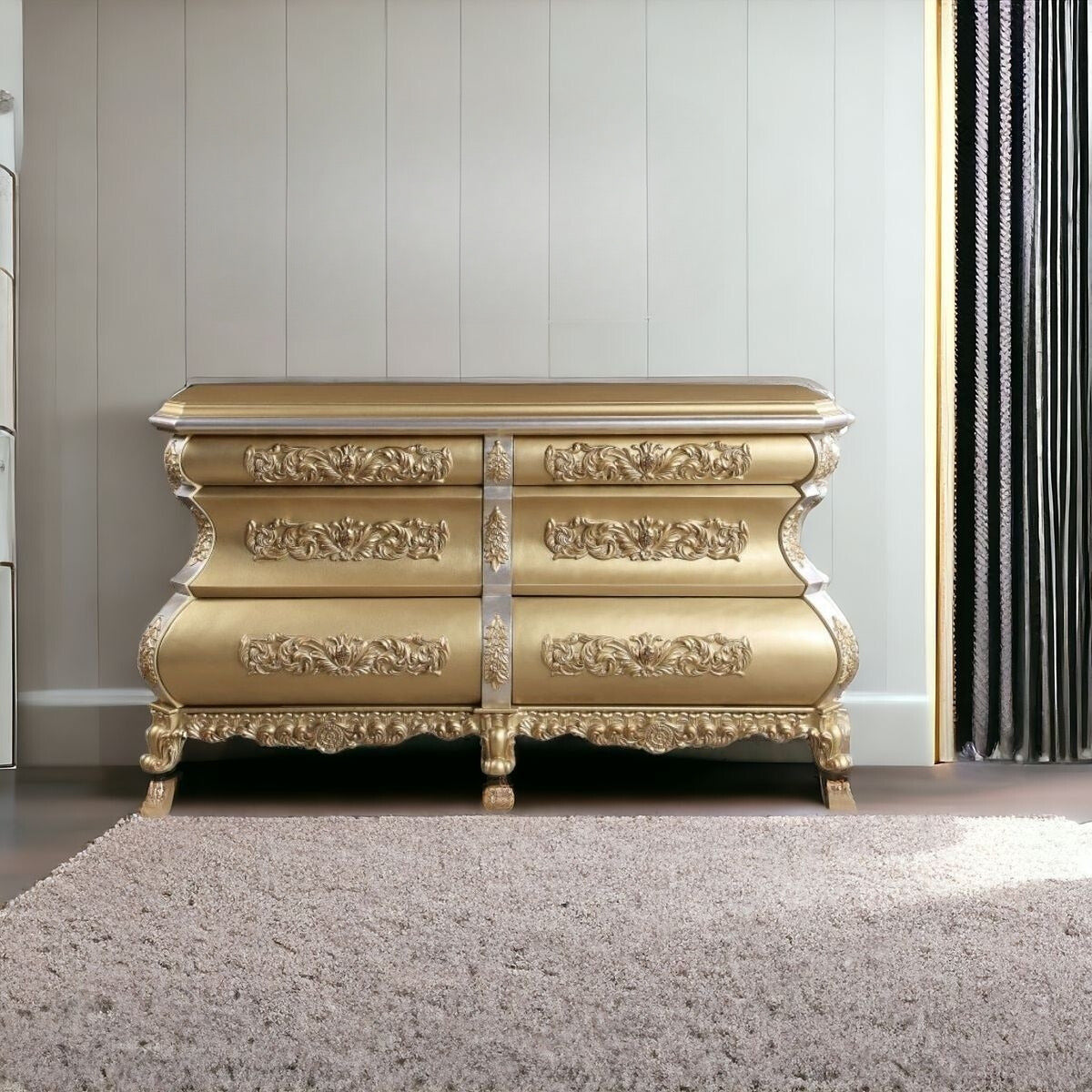 75" Gold Six Drawer Double Dresser