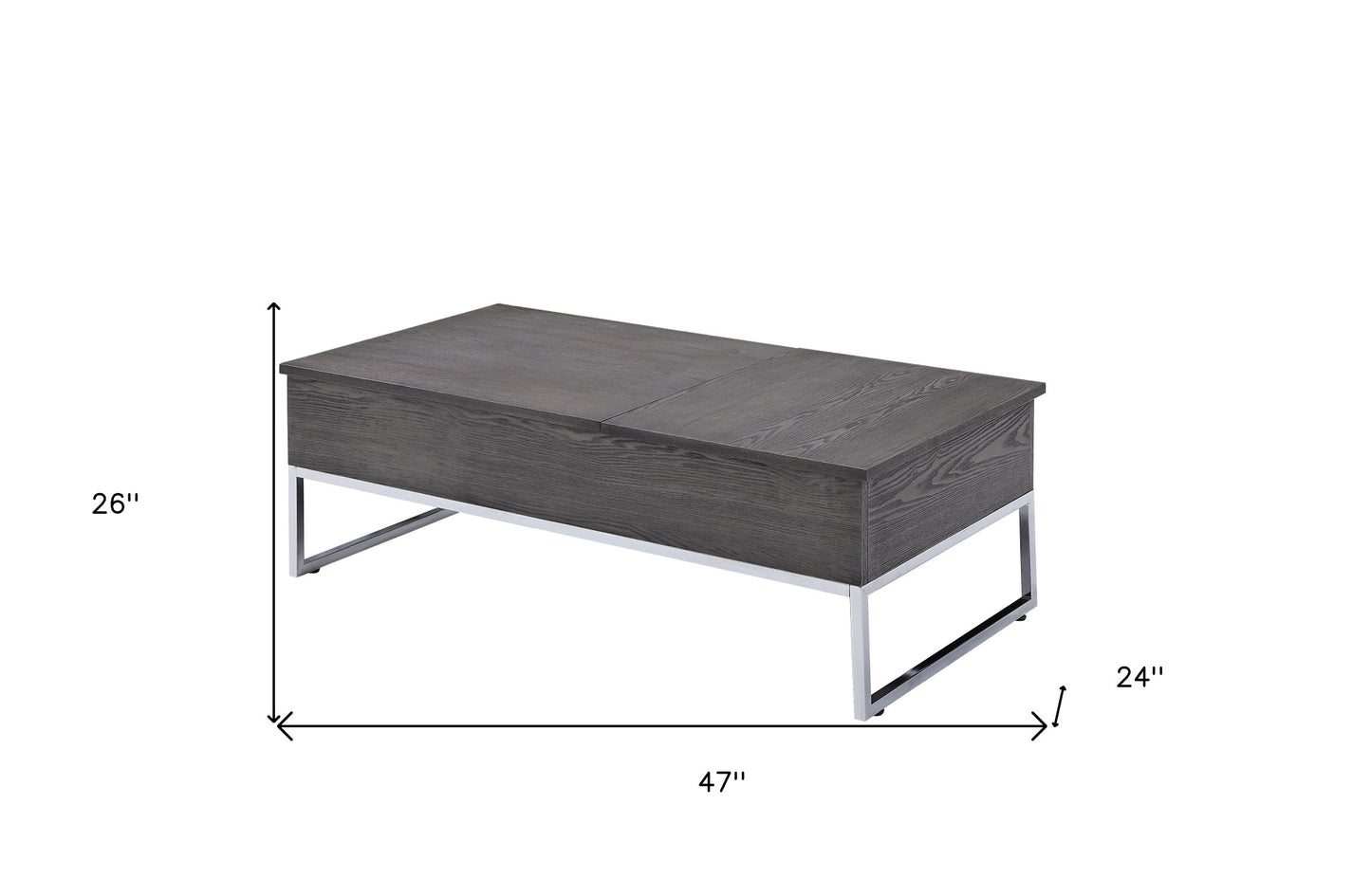 47" Chrome And Gray Oak Rectangular Lift Top Coffee Table