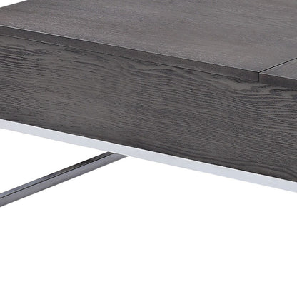 47" Chrome And Gray Oak Rectangular Lift Top Coffee Table