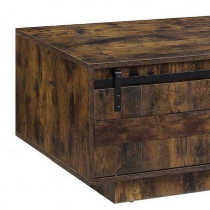 47" Rustic Oak Melamine Veneer And Manufactured Wood Rectangular Coffee Table With Drawer And Shelf