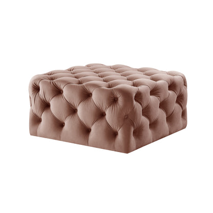 33" White Linen And Black Rolling Tufted Cocktail Ottoman