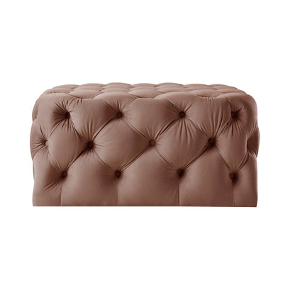 33" White Linen And Black Rolling Tufted Cocktail Ottoman