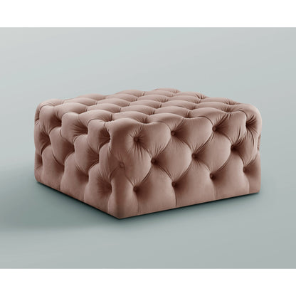 33" White Linen And Black Rolling Tufted Cocktail Ottoman