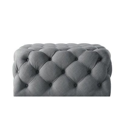 33" White Linen And Black Rolling Tufted Cocktail Ottoman