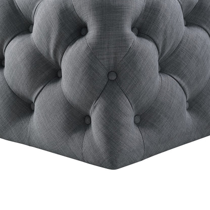 33" White Linen And Black Rolling Tufted Cocktail Ottoman