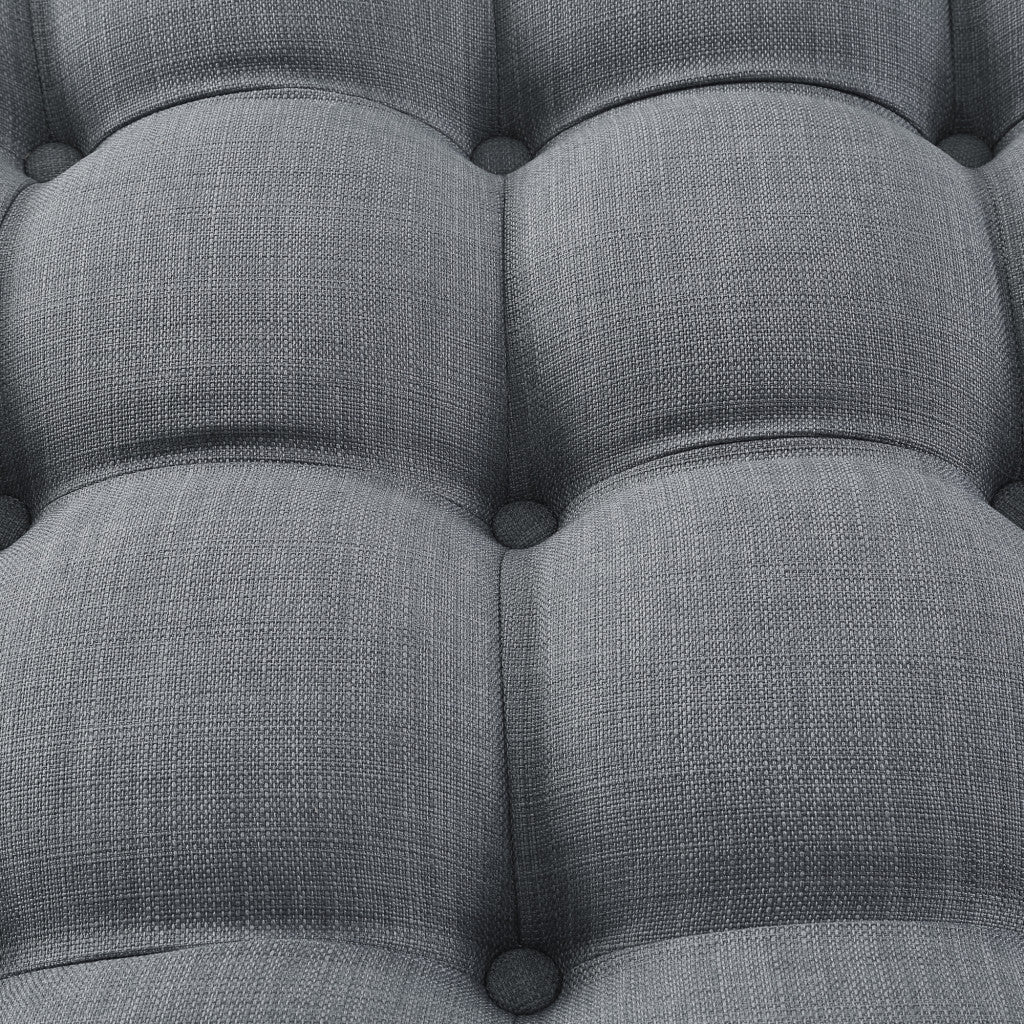 33" White Linen And Black Rolling Tufted Cocktail Ottoman